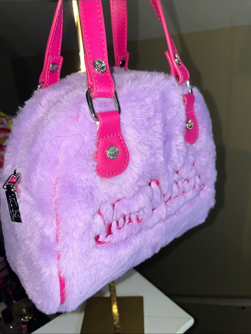 Von Dutch Lilac Plush Handbag with Hot Pink Accents - Picture 5 of 5